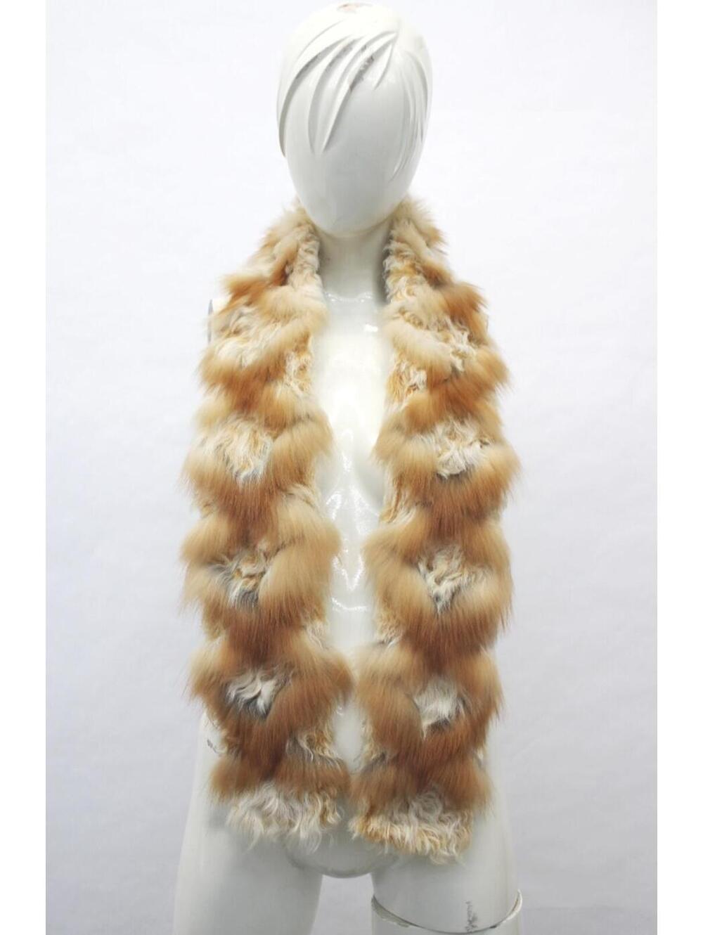 Brand New Brown/White Curly Lamb & Fox Fur Scarf Wrap Women Woman 4"X56"